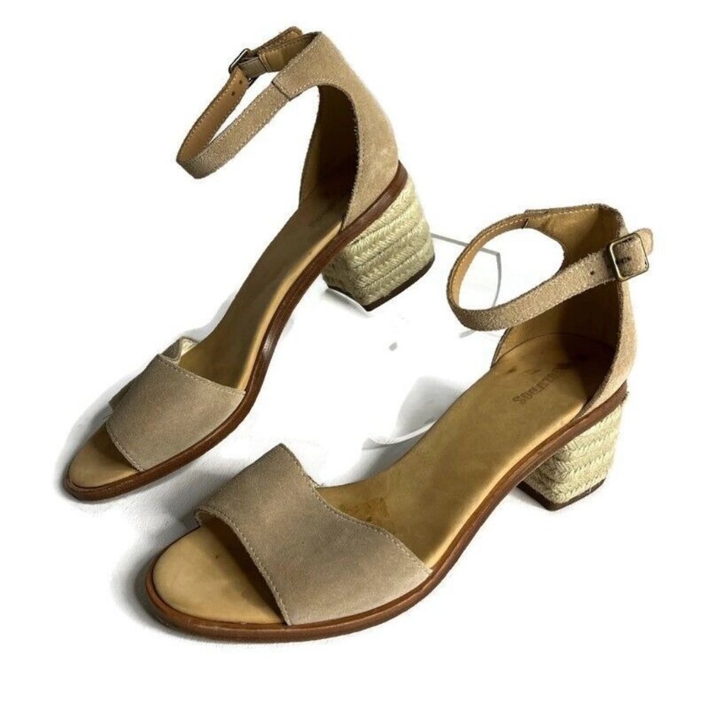 Soludos Womens Tan Suede Espadrille Sandal Size 9 Open Toe Heeled Ankle Strap